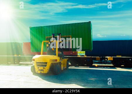 Empty Container Train The empty container inside warehouse on shipment area Stock Photo - Alamy