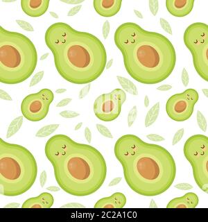 Seamless pattern with avocado. Texture with leaf on a white background. Stock Vector