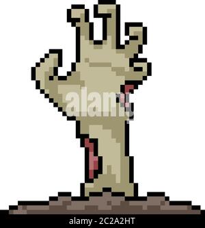 vector pixel art zombie hand isolated cartoon Stock Vector