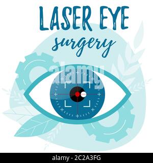 Vision correction by a laser beam. Eye surgery. Ophthalmologist vector illustration. Stock Vector