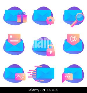 Vector icon set with mail. Blue envelope for business. Stock Vector
