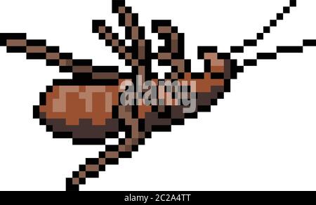 vector pixel art cockroach dead isolated cartoon Stock Vector