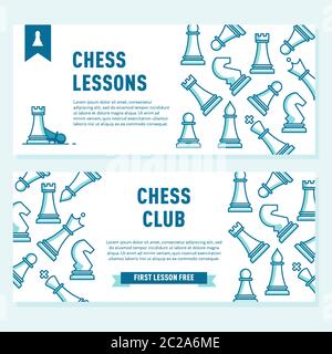 Chess club flyer template. Chess lessons concept.Template for Chess club or Chess school. Stock Vector