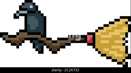 vector pixel art witch broom isolated cartoon Stock Vector