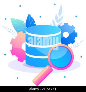 Vector flat concept of big data research. Database information. Stock Vector