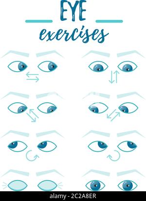 Set of exercises for eyes. Ophthalmologist vector flat illustration. Stock Vector