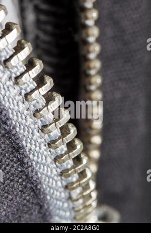 Beautiful close up fashion clothing macro of a zipper on a vest Stock Photo