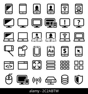 Computer, smartphone, laptop vector line icons set - modern technology, web icons set Stock Vector