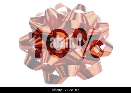 10 percent discount symbolically represented and highlighted on a picture of red gift bows Stock Photo