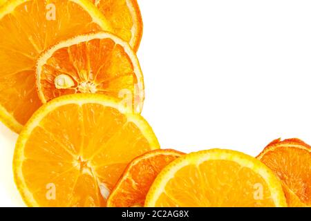 dried and fresh oranges on white isolated background. the view from the top Stock Photo