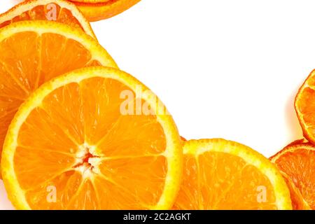 dried and fresh oranges on white isolated background. the view from the top Stock Photo