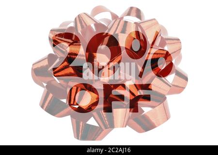 Photo of a red gift bend with highlighted number 20 percent off Stock Photo