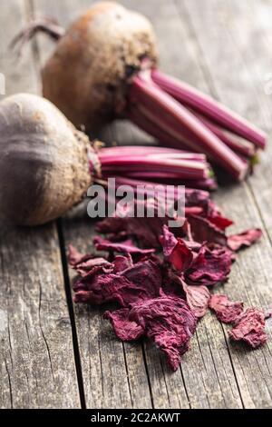 Tasty raw beetroot and dried beetroot. Healthy vegetable. Stock Photo
