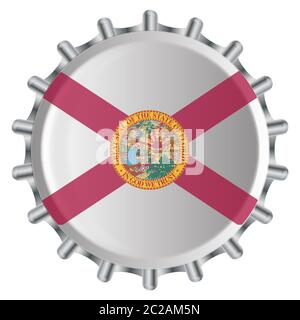 A typical metal glass bottle cap with the Florida state flag colors isolated on a white background Stock Photo