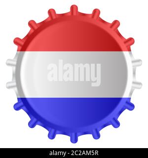 A typical metal glass bottle cap in red white and blue isolated on a white background Stock Photo