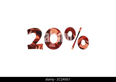 20 percent cut out symbolic illustration with lettering 20 percent from close-up of a red gift ribbon Stock Photo