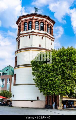 Dusseldorf, North Rhine Westphalia, Germany - August 2019: Schlossturm, the palace tower,  the only remnant of the Dusseldorf castle in Burgplatz, old Stock Photo