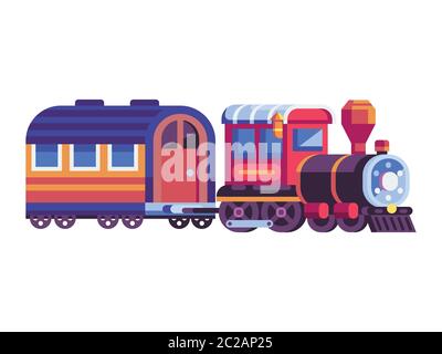 Retro Steam Train with Wagon in Flat Stock Vector