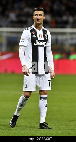 Portuguese soccer's star Cristiano Ronaldo, of Juventus F.C., at the san siro soccer stadium, in Milan. Stock Photo