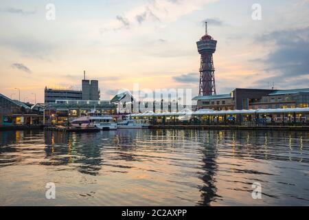 Hakata Port at sunset in Hakata, Fukuoka Prefecture, Japan Stock Photo