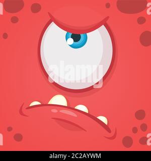 Cartoon angry monster face avatar. Vector Halloween red monster with one eye. Monster mask Stock Vector
