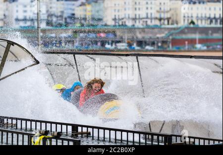 Log flume ride with children on Brighton Pier, East Sussex, England, UK. Stock Photo