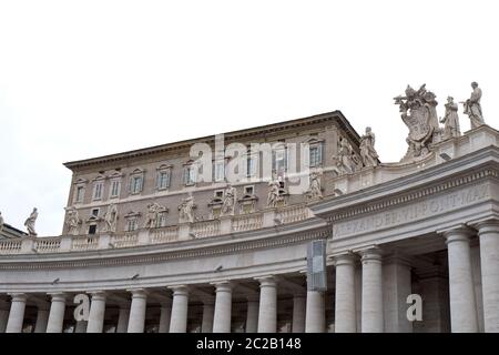Pope Francis celebrating the Angelus sunday prayer, from the balcony of his apartment at the Vatican, in St Peter square, in Rome. Stock Photo