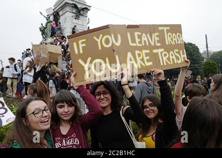 Student's strike Friday for Future, international strike against the global warming, in Milan, September 2019. Stock Photo