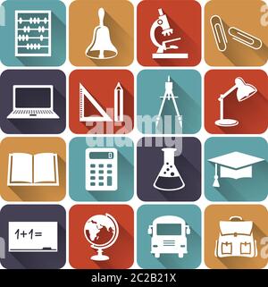 Set of school and education icons. Collection of flat design elements. Vector illustration. Stock Vector