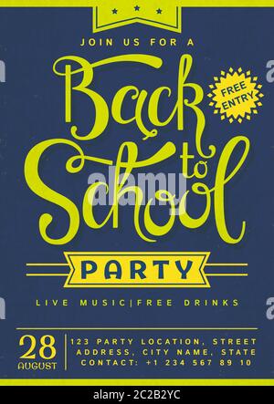 Back to School party invitation. Flyer with hand lettering header. Vector template. Stock Vector