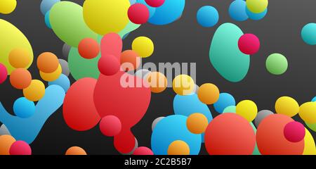 Floating liquid blobs. Abstract colorful banner with fluid shapes. Futuristic composition with bubbles. 3D vector illustration for advertising, market Stock Vector
