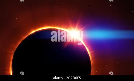 total sun eclipse with stars and flare Stock Photo