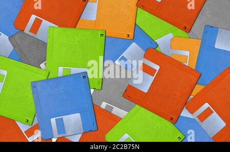 colorful background with old floppy disks - diskette Stock Photo