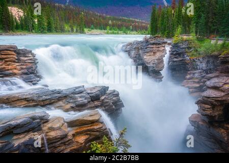 Athabasca falls in Jasper National Park, Rocky Mountains, Alberta, Canada Stock Photo