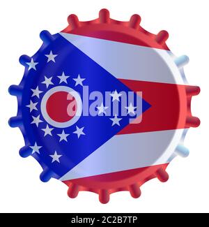 A typical metal glass bottle cap in Ohio state flag colors isolated on a white background Stock Photo