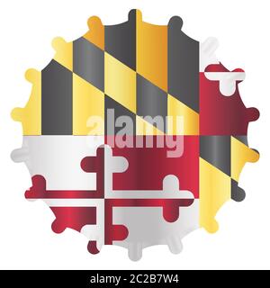 A typical metal glass bottle cap in Maryland state flag colors isolated on a white background Stock Photo