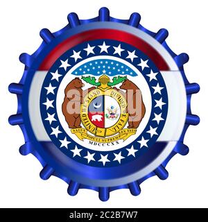 A typical metal glass bottle cap in Missouri state flag colors isolated on a white background Stock Photo