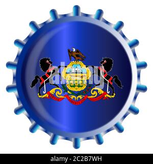 A typical metal glass bottle cap in Pennsylvania state flag colors isolated on a white background Stock Photo