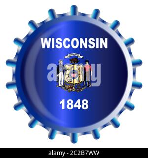 A typical metal glass bottle cap in Wisconsin state flag colors isolated on a white background Stock Photo