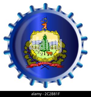 A typical metal glass bottle cap in Vermont state flag colors isolated on a white background Stock Photo