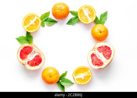 Frame sliced citrus mix white background top view Stock Photo