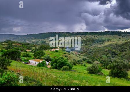 Vale dos Barris and Serra do Louro mountain range at the Arrabida Nature Park. Palmela, Portugal Stock Photo