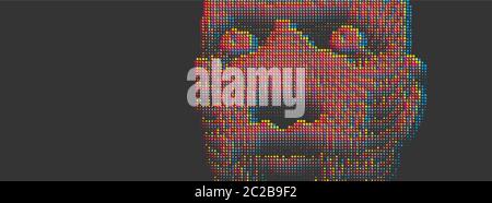Artificial intelligence concept. Face recognition. Abstract digital human head. Futuristic background. Vector Illustration for advertising, marketing Stock Vector