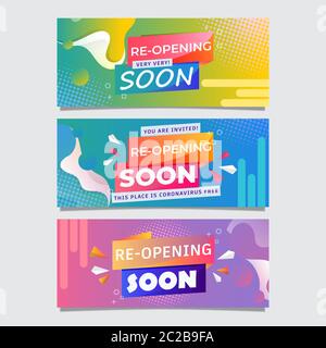 Re-opening in coronavirus pandemic illustration banner, template for shops, stores and business, vector Stock Vector