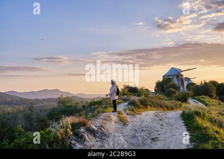 Tranquil walking trail along Serra do Louro mountain range, Arrabida Nature Park. Palmela, Portugal Stock Photo