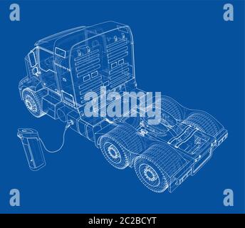 Electric Truck Charging Station Sketch. Vector Stock Vector