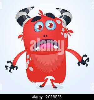 Cartoon angry red monster devil. Vector illustration of scream monster for Halloween Stock Vector