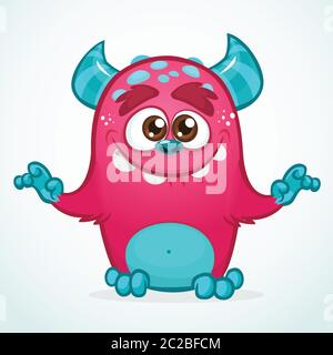 Happy cartoon monster. Halloween pink furry monster. Big collection of cute monsters. Halloween character. Vector illustrations. Good for book illustr Stock Vector