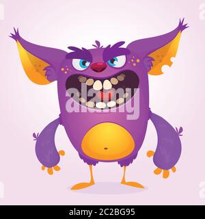 Angry cartoon monster. Vector illustration of violet monster face Stock Vector