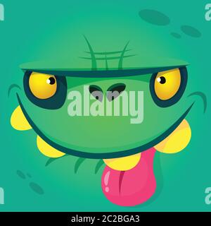 Cartoon cute zombie face showing tongue. Vector zombie monster square avatar Stock Vector